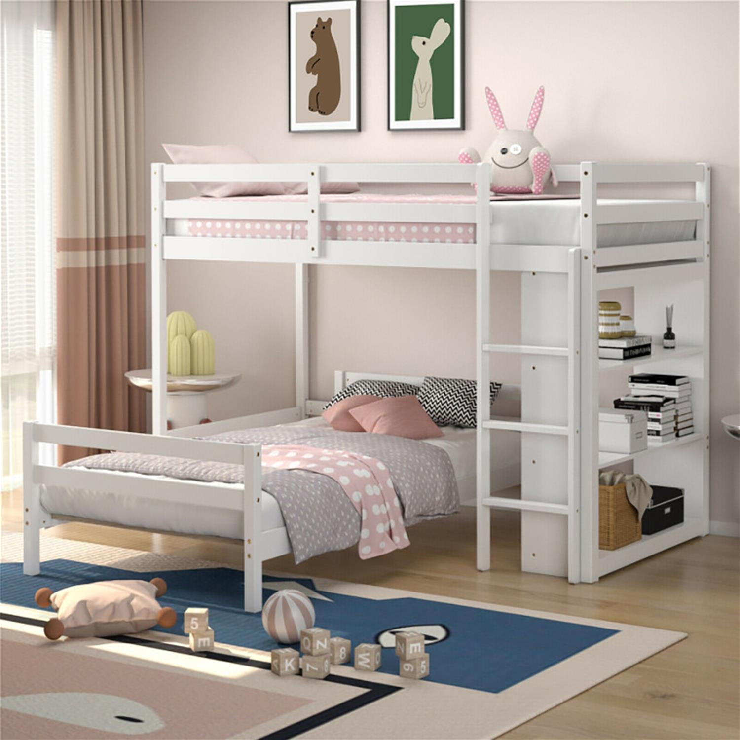 Demi Bonn Twin Over Twin Loft Bunk Bed with Bookcase, Twin Bunk Beds, Space-saving Solid Wood House Bed Frame, White