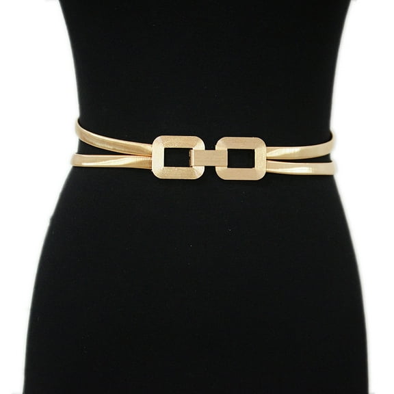 Skinny Metal Cinch Belt for Dress Fashion Retro Stretch Thin Waist Belt with Metal Buckle Gold Waistband Elastic Chain Belts for Women Girls