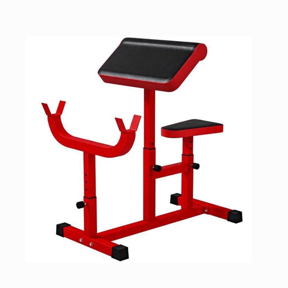 265 LBS Preacher Curl Bench, Adjustable Seated Arm Isolated Barbell Dumbbell Bicep Station for Strength Training, Red