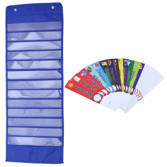 FELTECHELECTR School Calendar Pocket Chart 1 Set Blue For Classroom Use With Paper Material