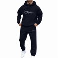 thumbnail image 7 of Afuyipoi Men Valentine Outfit Sets, Two - Piece Elastic Waist Tracksuit Long Sleeve Pullover Hooded Set Navy L, 7 of 7