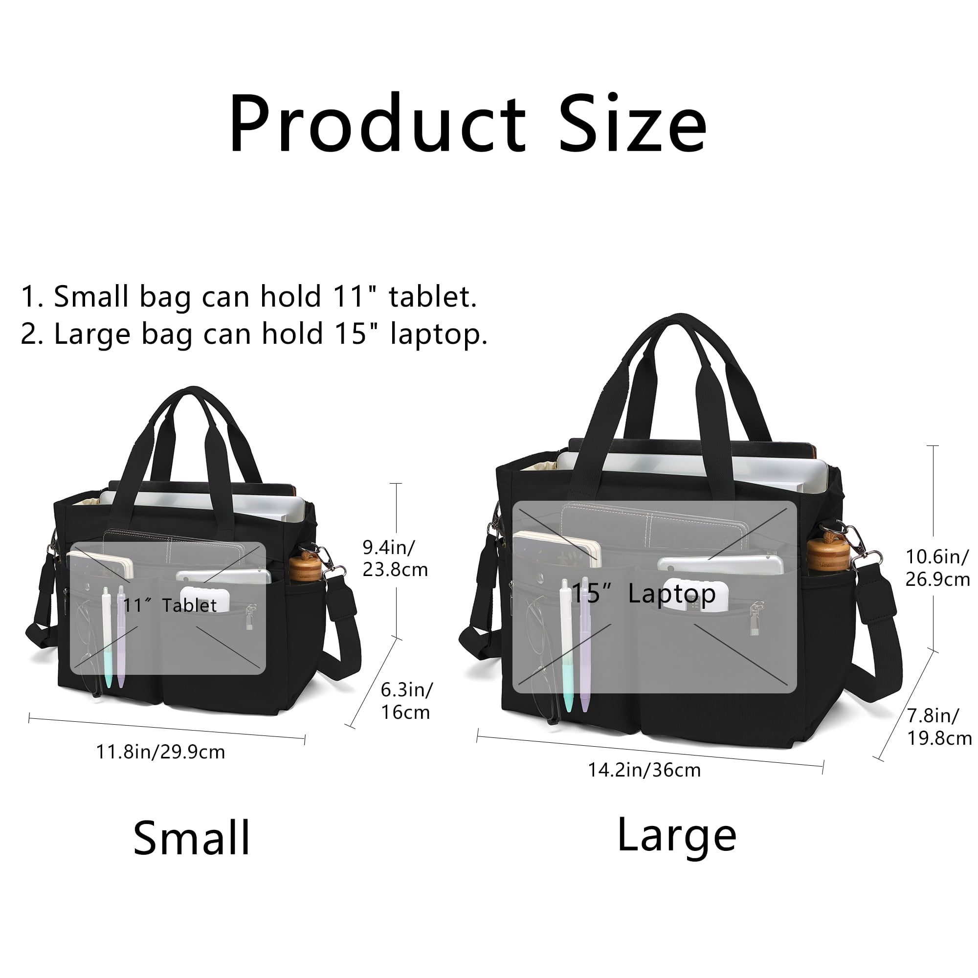 2pcs/Set Small Canvas Tote Bags for Women – Laptop-Friendly Work Totes with Crossbody/Shoulder Straps | Ideal for Travel, Gym & Daily Use