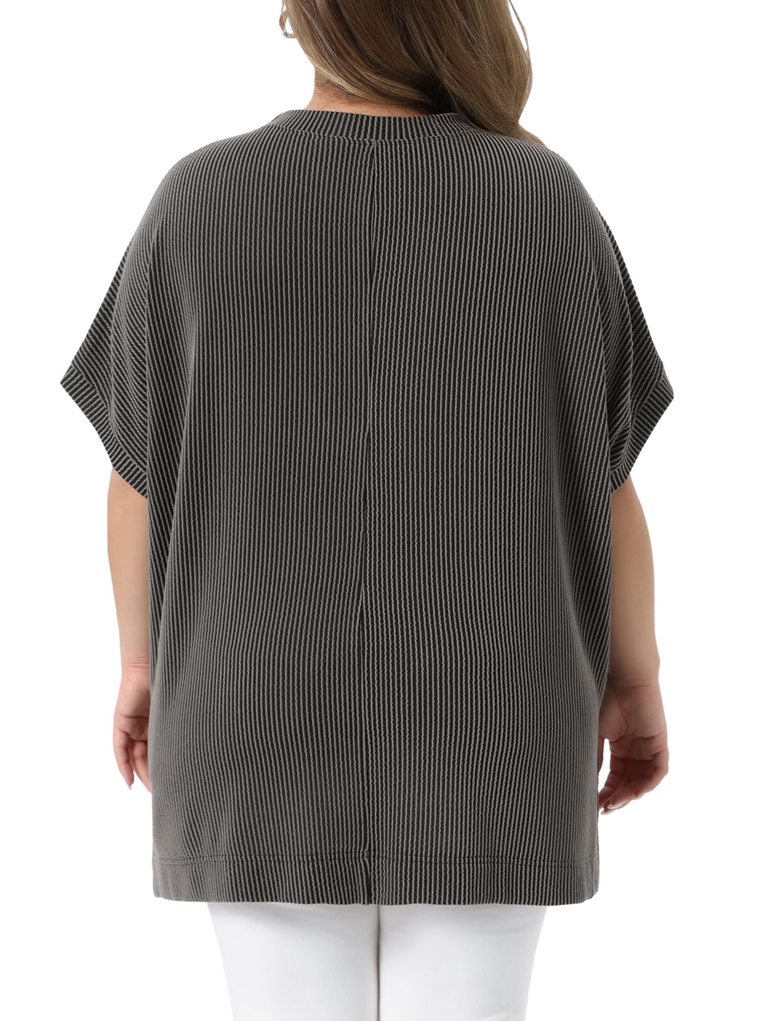 DARING DIVA Women's Plus Crew Neck Loose Fit Striped Summer Blouse 3X Black