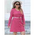 thumbnail image 5 of Women's Plus Size Ribbed Buttoned V Neck Long Sleeve Dress with Stretch 95% Polyester 5% Elastane For Work Or Casual, 5 of 11