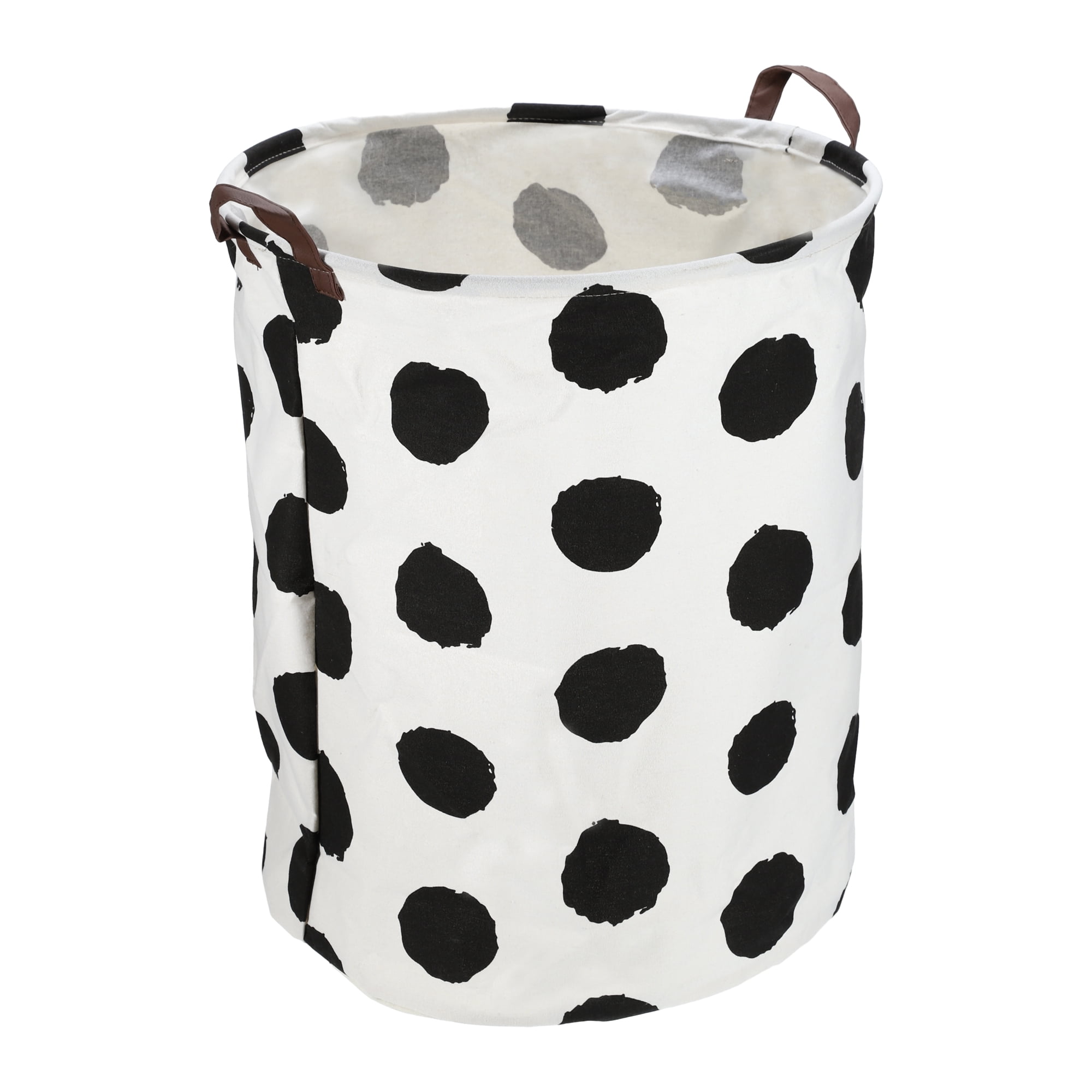 Unique Bargains Foldable Cylindrical Laundry Basket 19.69"x15.75" 60L Black Polka Dots