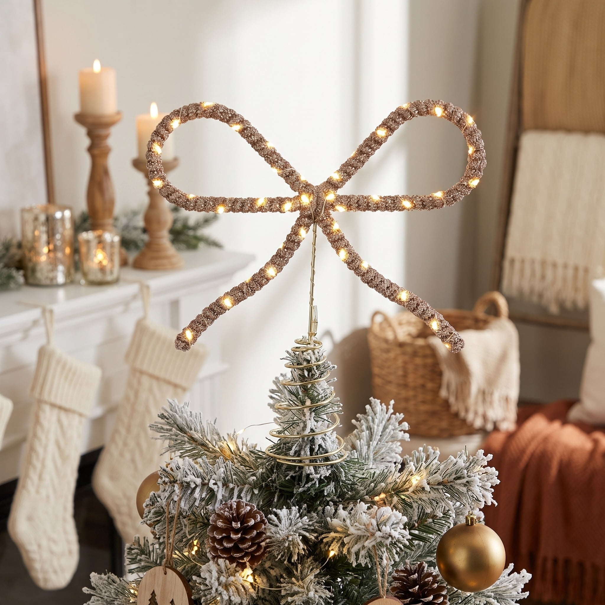 LED Bow Christmas Tree Topper, Gold, 10", by Holiday Time