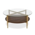 thumbnail image 1 of Henn&Hart Mid-Century Brass Metal Round Coffee Table with Walnut Wood Shelf, 1 of 9