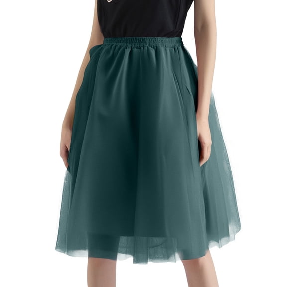 Women's High Waist Flowy Layered Short Skirt A Line Ruffle Festival Dance Casual Skirt Dark Green S