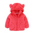 thumbnail image 2 of Tisuna Boys Girls Coat Toddler Solid Color Long Sleeve Bear Ear Hooded Jacket Fashion Loose Autumn Winter Kids Zipper Clothes Watermelon Red Size 5-6 Years, 2 of 3