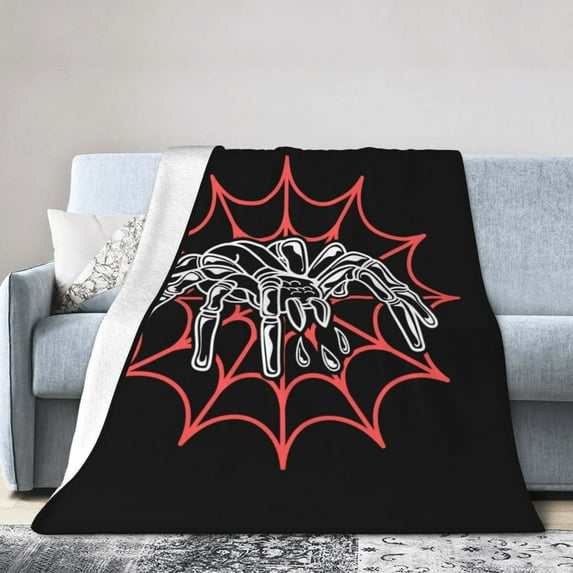 DouZhe Ultra-Soft Micro Fleece Lightweight Flannel Bed Blanket, Halloween Cobweb Horror Spider Print Cozy Warm Throw Blankets, 80"x60"