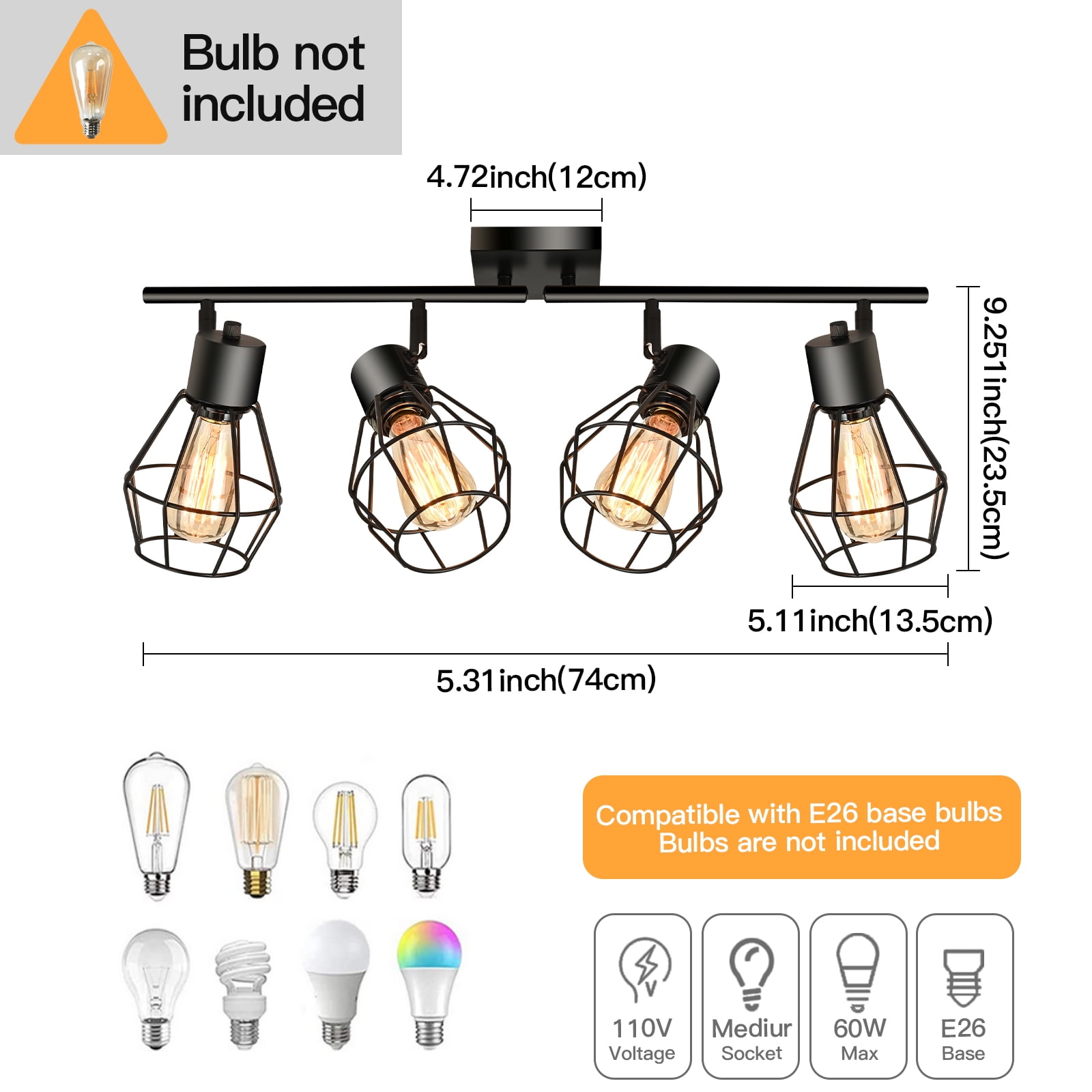 17.5" Dimmable 4-Light Black Flush Mount Lights