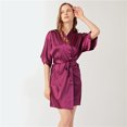 thumbnail image 1 of Solid Color Short Kimono Satin Bathrobe Silky Bride and Bridesmaid Robe, 1 of 7