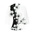 thumbnail image 6 of Njagoc3 Womens V - Neck 3/4 Sleeve Shirt, Black - White Floral Print Top, Romantic for Casual Wear, 6 of 6