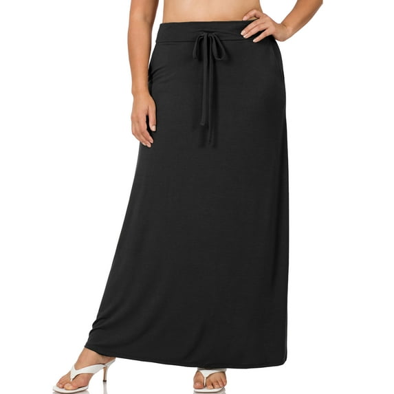 KOGMO Womens Casual Maxi Skirt with Waist Drawstring and Side Pockets (S-3X)