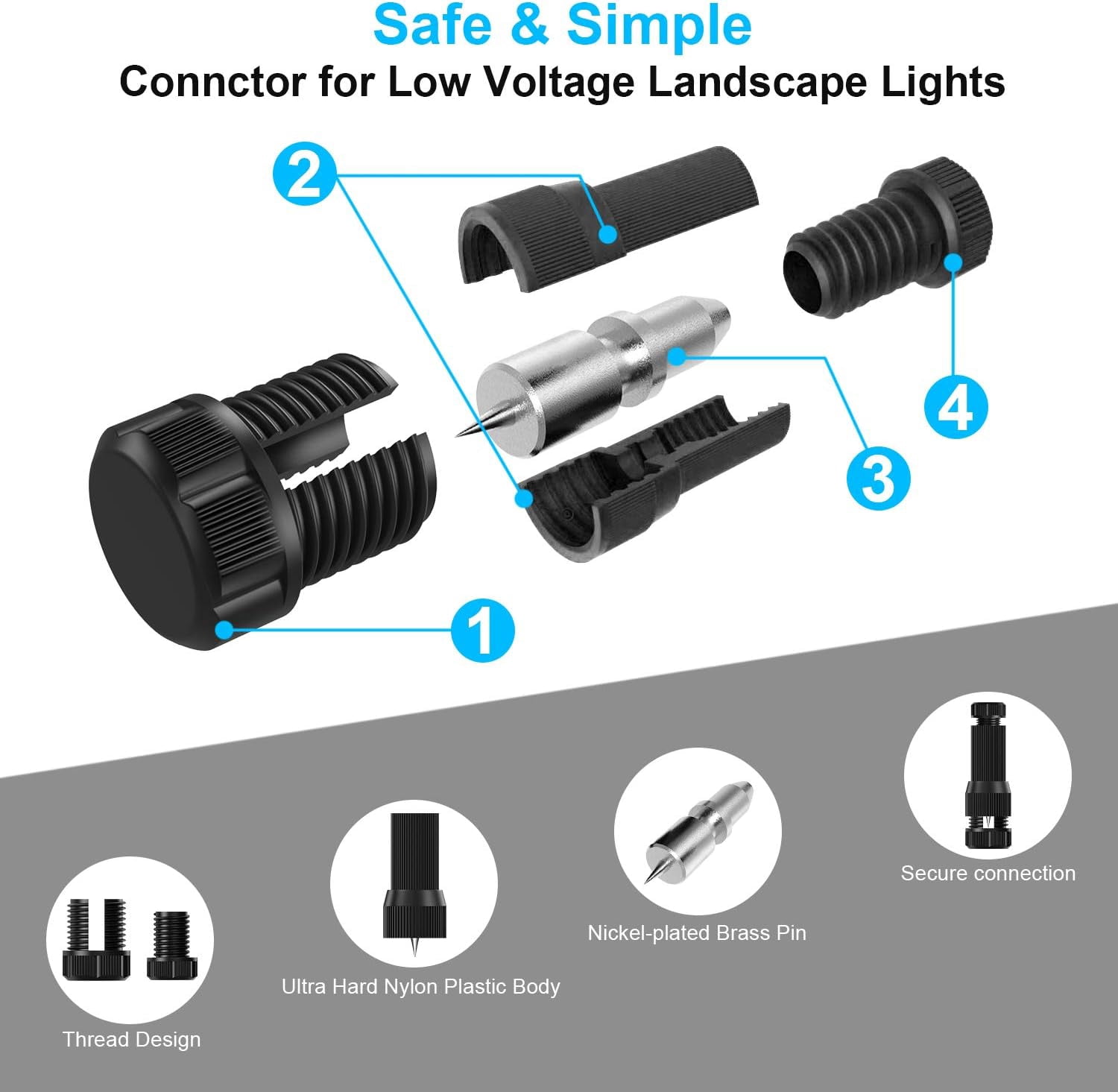 Lislim 50 Pack Low Voltage Landscape Light Wire Connectors Outdoor 14-20 Gauge Cable Connectors for Landscape Path Lights Work with Malibu Paradise Moonrays and More