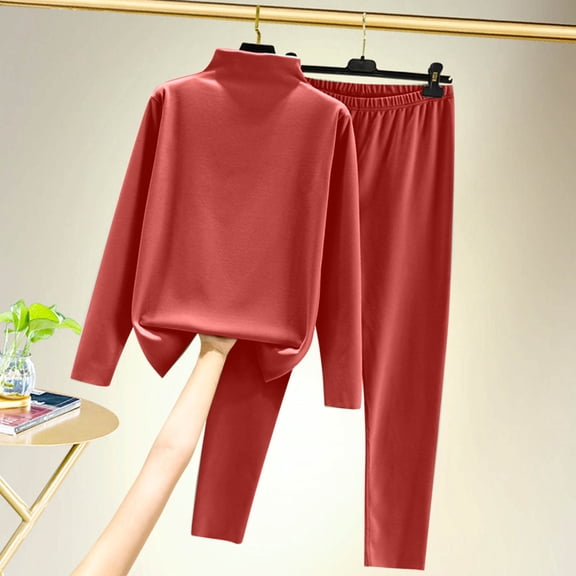 Thermal Underwear Sets for Women Winter Warm Soft Sleepwear 2 Pieces Plus Size Pajamas Loungewear New Womens 2 Piece Outfits Red L