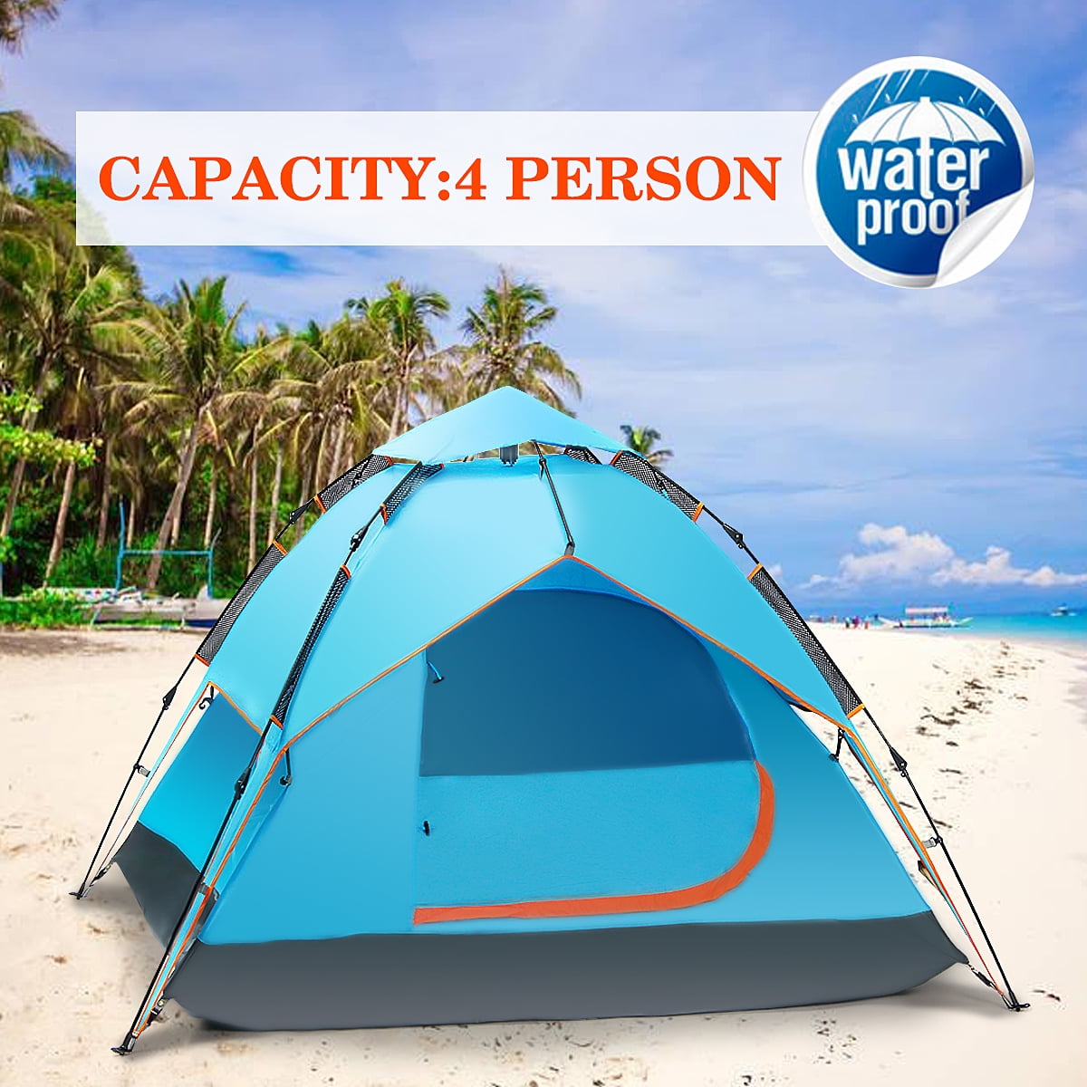 3-4 persons Waterproof & UV & Rain Water Resistant Double Layer Large Outdoor Camping Hiking Pop up Tent Base Camp... by