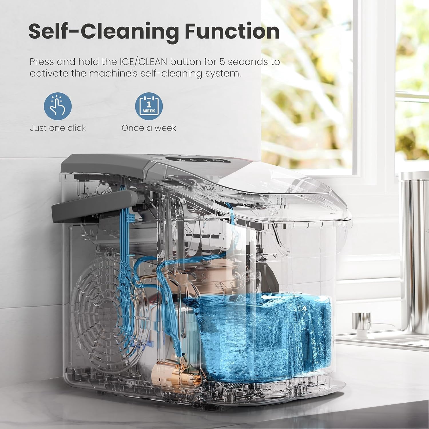 Havato Countertop Ice Maker, 9 Bullet Ice Cubes in 6 Mins, 26lbs/24H, w/ Scoop & Basket, Platinum Grey