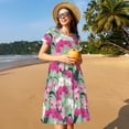 thumbnail image 4 of Salouo Orchids Flowers for Women's Short Sleeve Summer Dress, Pleated Loose Swing Knee Length Dresses with Pockets, 4 of 6