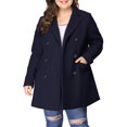 thumbnail image 5 of Women's Plus Size Notched Lapel Double Breasted Long Coat for Stylish Winter Wear 1X Dark Blue, 5 of 9