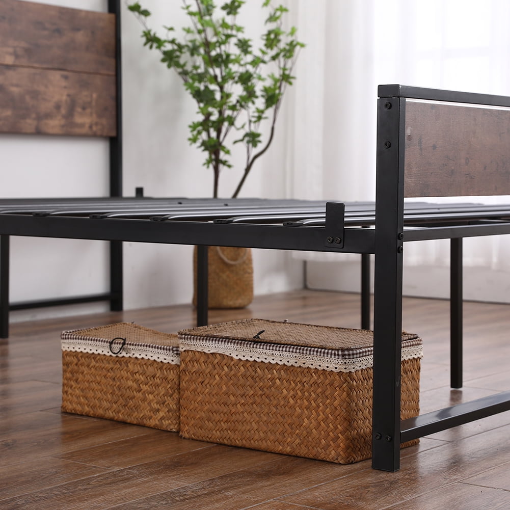 Kepooman Retro Style Black Metal Double Bed Frame Bed with Foot Black, 64.17"L x 15.75"W x 5.51"H, Queen Kepooman Retro Style Black Metal Double Bed Frame Bed with Foot Black, 64.17"L x 15.75"W x 5.51"H, Queen
