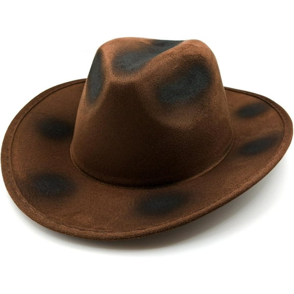VZQI Brown Fedora Hat for Adults with Burned and Tattered