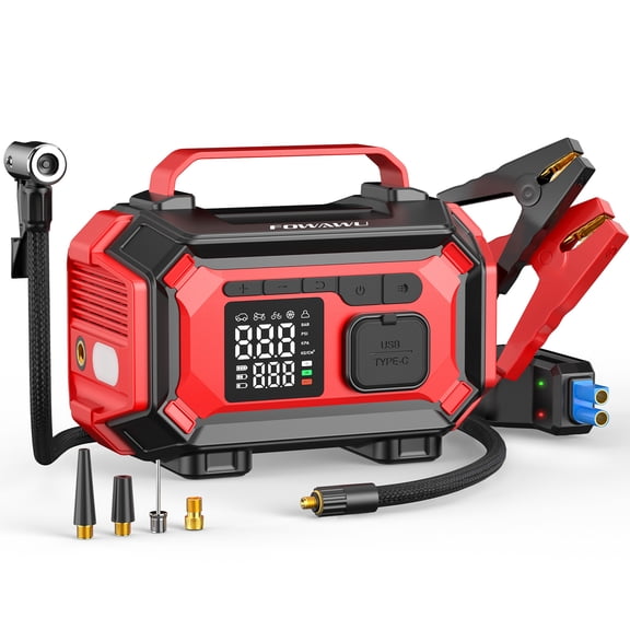 FOWAWU Jump Starter with Air Compressor 8000A 26800mAh Red