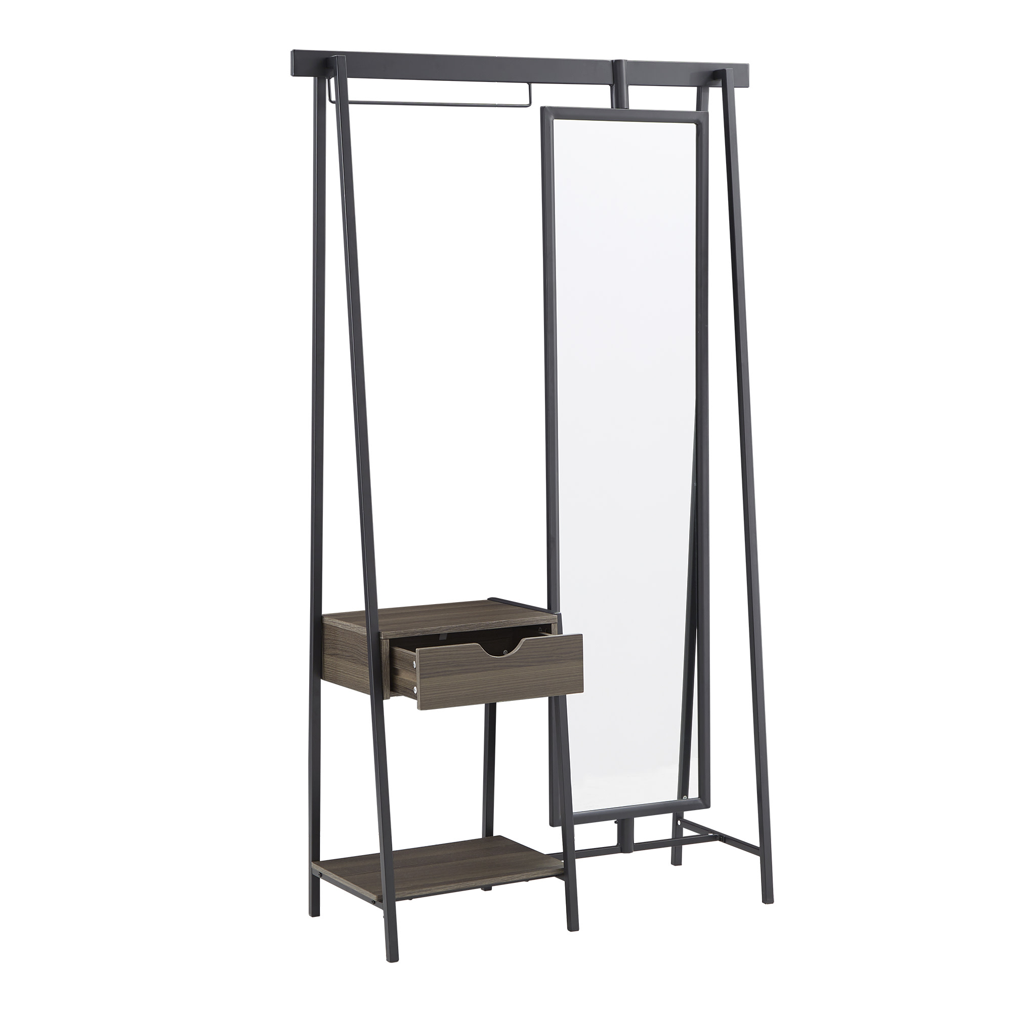 Weston Home Elle Matte Black Metal 1-Drawer and Shelf Hall Tree with Mirror