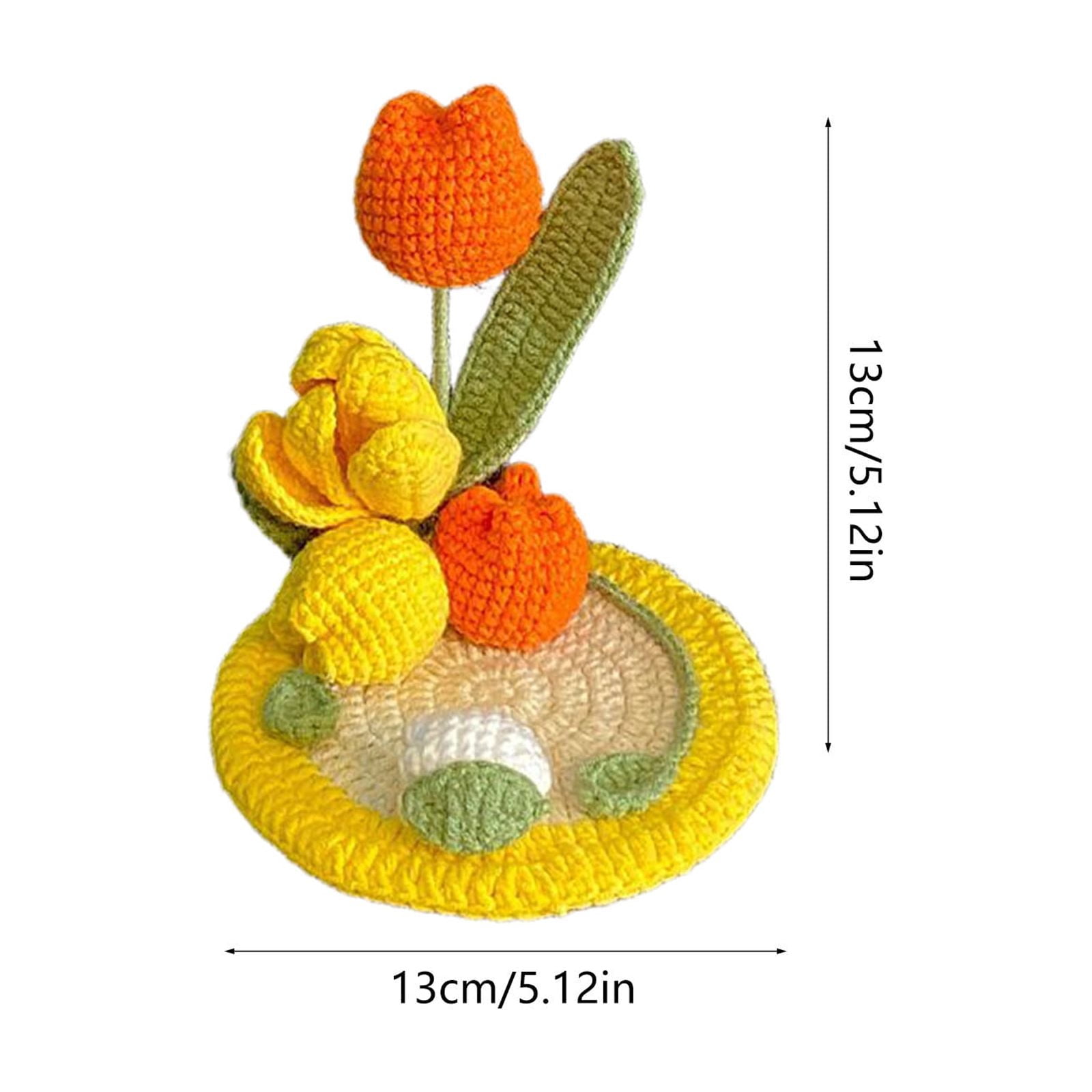 AURIGATE Handmade Crochet Tulip Flower Phone Stand, 5.12 Inch Cotton Cute Floral Phone Holder for Desk Home Office Decor