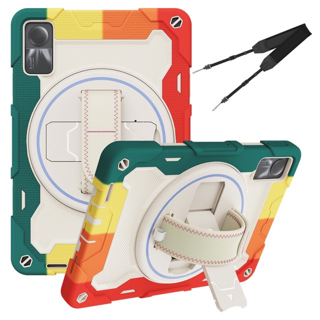 XYX 3in1 Rotating Stand Case for Xiaomi Redmi Pad SE 11.0 inch Released 2023 with Hand/Shoulder Strap, Shockproof Rugged, Colorful Red
