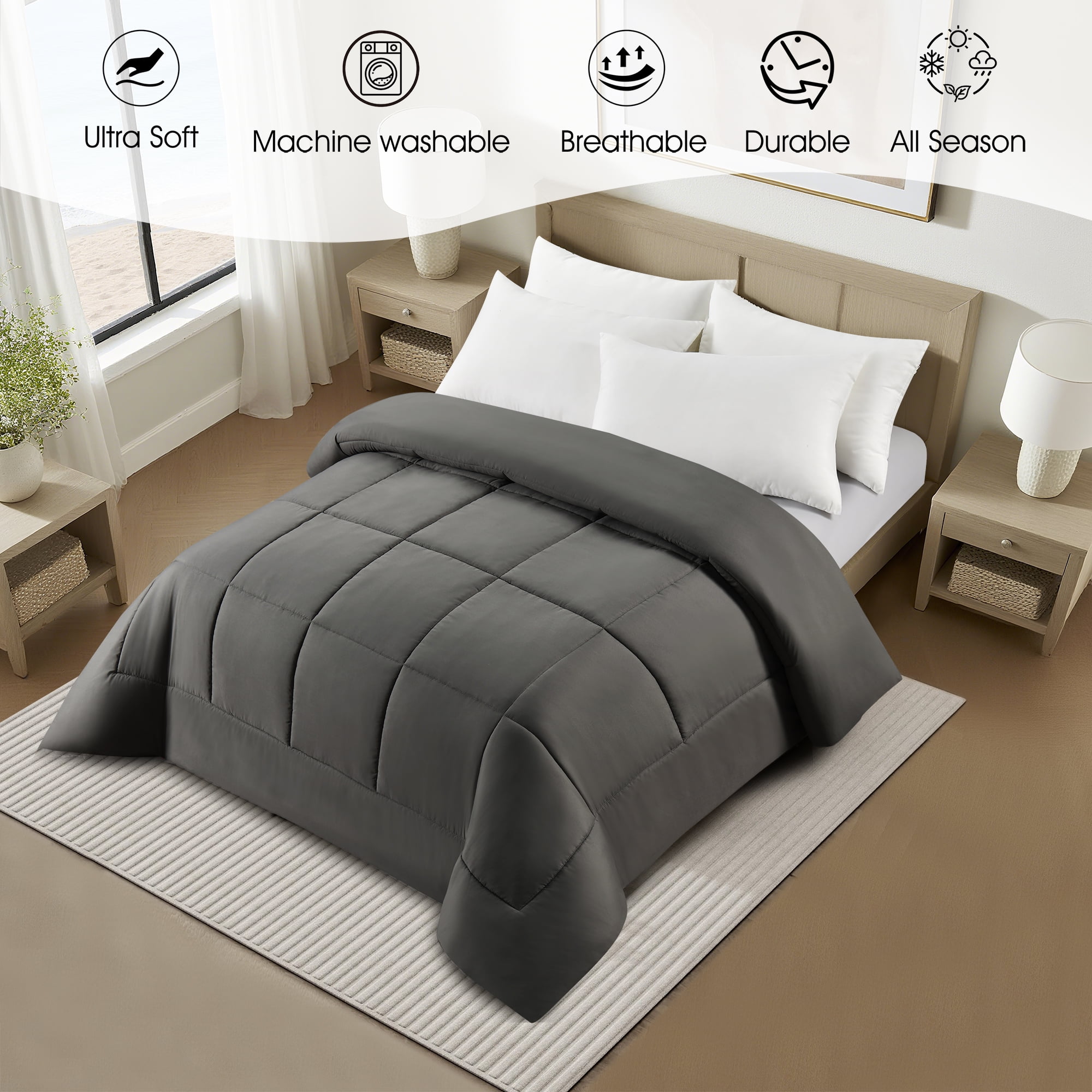 Swift Home Basic Down Alternative Comforter, All Season Hypoallergenic Cozy Comforter, Queen