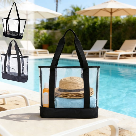 LEFXSMR Clear Bag for Stadium Events, Beach Bags Waterproof Sandproof for Women, Portable PVC Tote Bag for Swim Pool & Outdoor Use