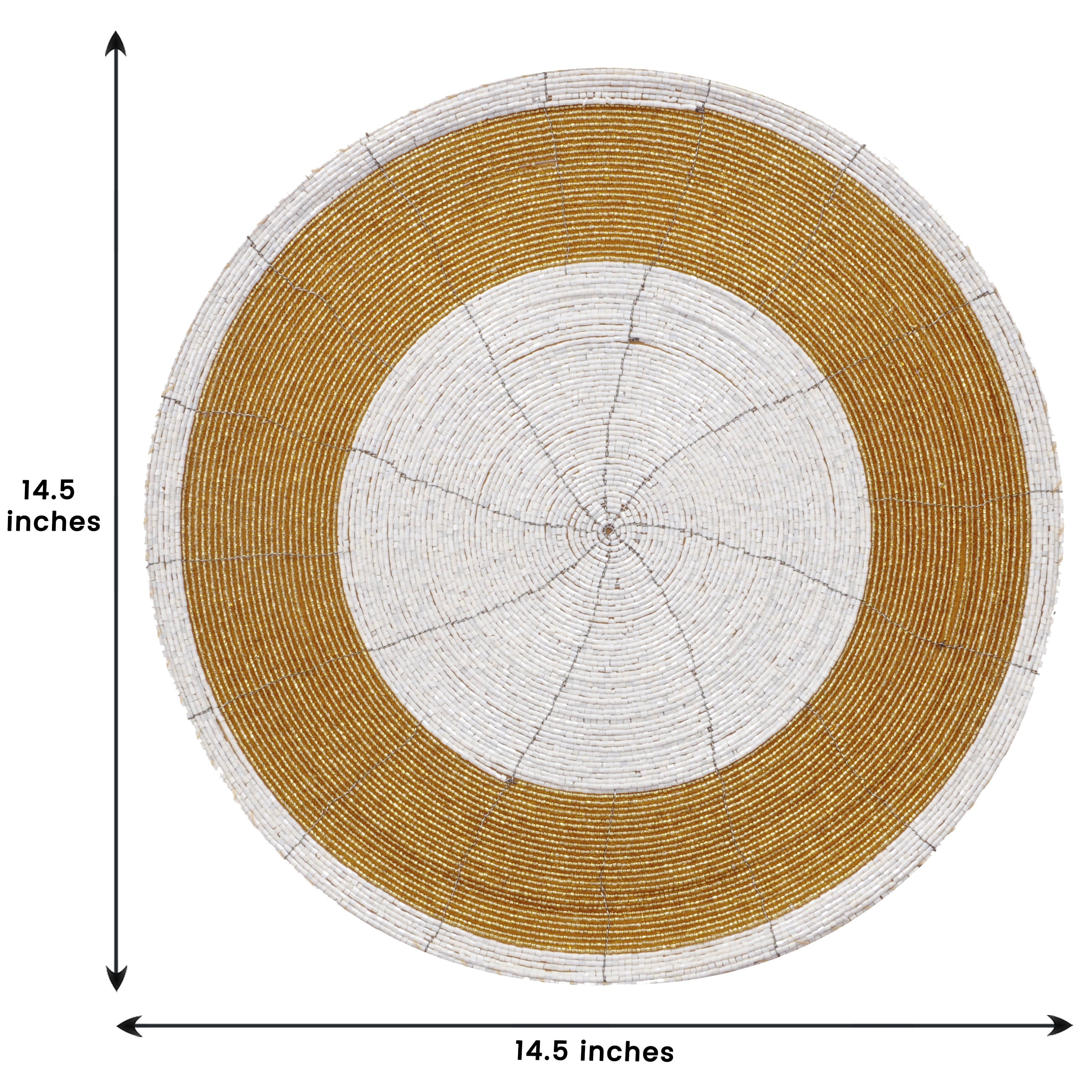 Beaded Placemats Set of 8 for Dining Table, Table Placemats, 14 Inches Round - Gold Ivory
