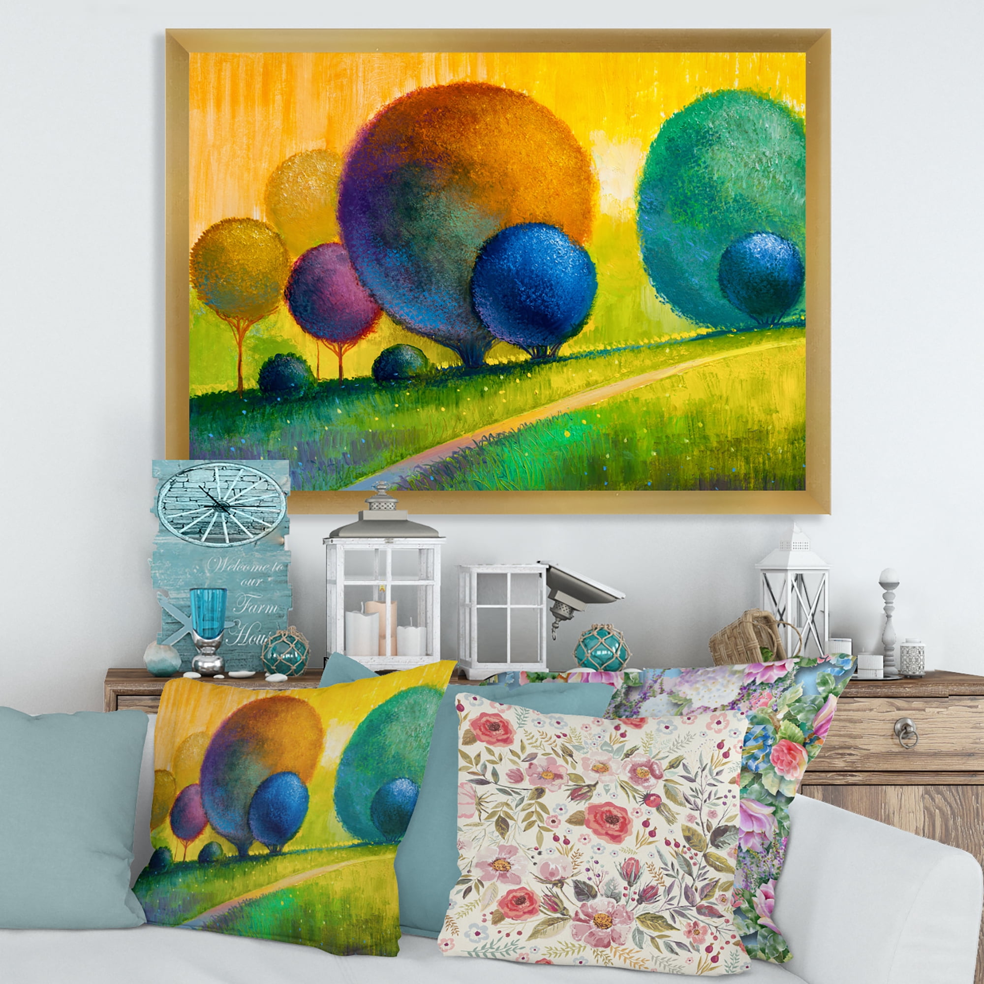Designart 'Ornamental Colourful Trees III' Modern Framed Art Print