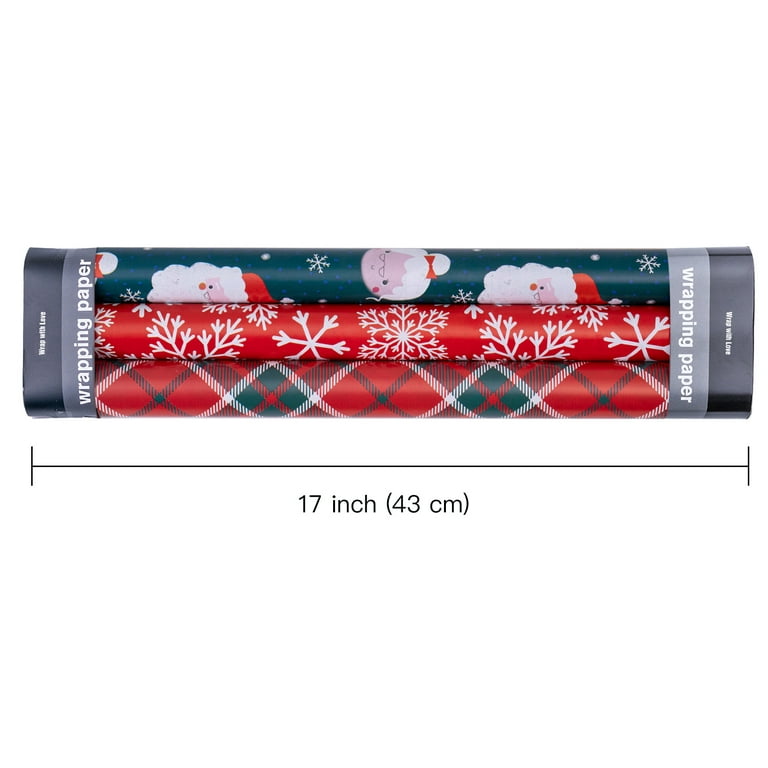 WRAPAHOLIC Reversible Christmas Wrapping Paper - Mini Roll - 17 Inch X 33  Feet - Red White Snowflakes and Reindeer Design for Holiday, Party