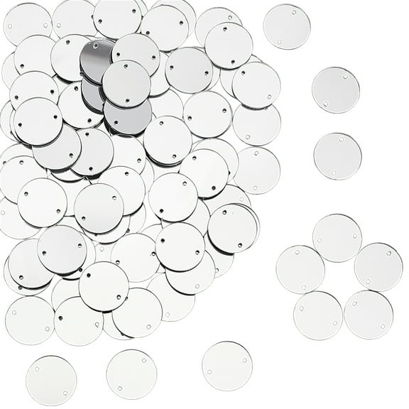1 set 100pcs Flat Round Acrylic Mirror Sew on Rhinestone Garments Accessories 2-Hole Links Silver 20mm 100pcs