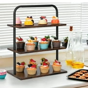 3-Tier Cupcake Stand for 50+ Cupcakes, Large Wood & Metal Dessert Display Tower with Handle, Farmhouse Party Serving Tray for Wedding, Birthday, Vendor Table