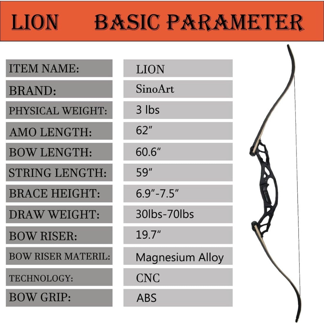 AME  62" Take down Hunting Recurve Bow Metal Riser 30 35 40 45 50 55 60  Lbs Right Handed（30lbs）