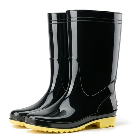 

HISEA Men s Rain Boots Waterproof Garden Fishing Outdoor Work PVC Boots Durable Slip Resistant Boots for Agriculture and Industrial Working Black/Yellow Size 6