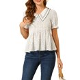 thumbnail image 5 of INSPIRE CHIC Women's Peter Pan Collar Polka Dots Smocked Peplum Top XS White, 5 of 7