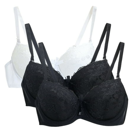 BSDJILFG 3 Pack Bras for Plus Size Women Oversized Bra Lightly Lined Cute Lace Bra Minimizer Bras with Adjustable Shoulder Straps S-XL