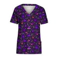 thumbnail image 4 of Shldybc Scrubs for Women Halloween Tops Skeleton Pumpkin Tops Blouse Ghost Print Uniforms & Scrubs for Women Nurse Stretchy Workwear Holiday Casual Tees Blouse Scrubs Tops with Pockets-Purple, 4 of 4