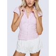 thumbnail image 5 of Women Y2K Lapel Cap‑Sleeve Crop Blouse, Ruched‑Front Tie‑Back Slim‑Fit Button‑Down Going‑Out Tops, 5 of 10