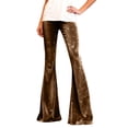 thumbnail image 7 of Women's Velvet Flare Pants, Solid Color High Waist Stretchy Bell Bottom Pants, Retro Glam Trousers for Evening or Holiday Events, Gold - S, 7 of 7