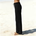 thumbnail image 4 of HAiming Women Wide Leg Pants Summer Vacation Palazzo Trousers Loose Casual Drawstring Elastic Waist Pants with Pockets, 4 of 7