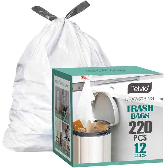 1.2 Galones 220 Piezas Bolsas De Basura Con Cordón Fuerte Bolsas De Basura De Teivio Bolsas De Basura Para Baño Código A Fit 4.5-5 Litros 0.8-1.2 Y 1-1.3 Gal Bolsas De Plástico Pequeñas Para Hogar Ofi