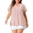 thumbnail image 2 of DARING DIVA Women's Plus Chiffon Short Sleeve Button Down Floral Top 4X Pink, 2 of 6