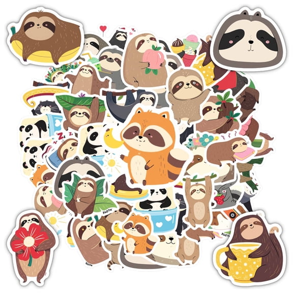 35pcs-50pcs Adorable Sloth Stickers Animal Gift Stickers Chill Cartoon Stickers for Laptops Suitcases Notebooks