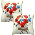 thumbnail image 2 of Poppy Floral Pillow Covers 18x18 Set of 2 Farmhouse Watercolor Spring Red Flowers Jar Square Pillowcases for Couch Sofa Room Gift Anniversary Day Wedding Decor, 2 of 6