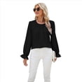 thumbnail image 3 of Blusa de Larga Abullonada para Mujer, Elegante, Informal, con Cuello Redondo, de , Holgada y Plisada. Negro XXL, 3 of 9